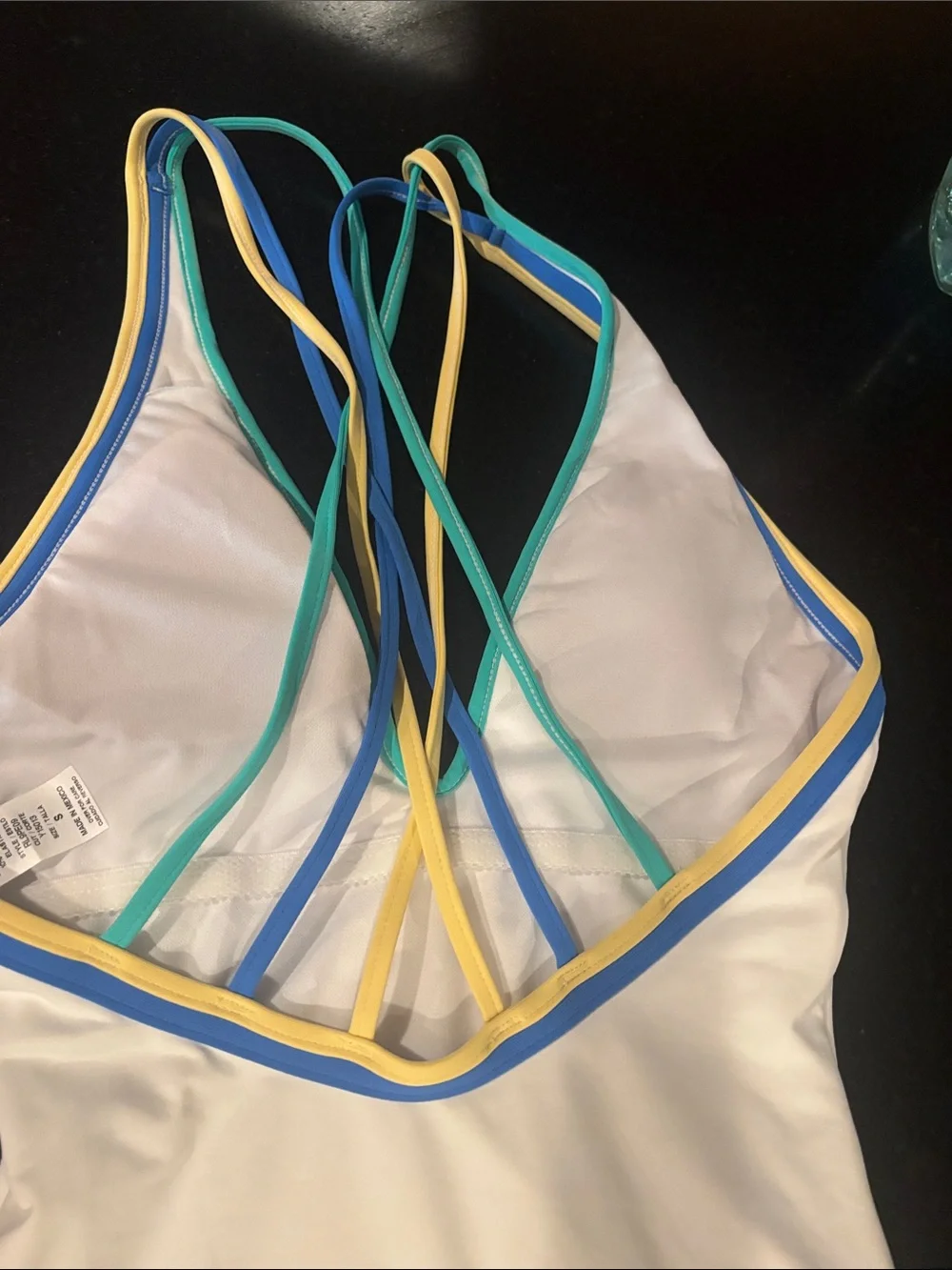 Ralph Lauren White One-Piece Swimsuit with Blue, Teal and Yellow Trim